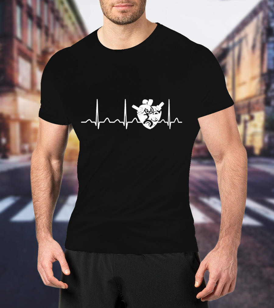 Biomedical Engineer Heart With EKG Elements And Mechanical Components T-Shirt