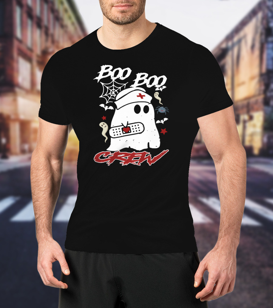 Boo Boo Crew Ghost Nurse Costume Spider Bats Halloween T-Shirt