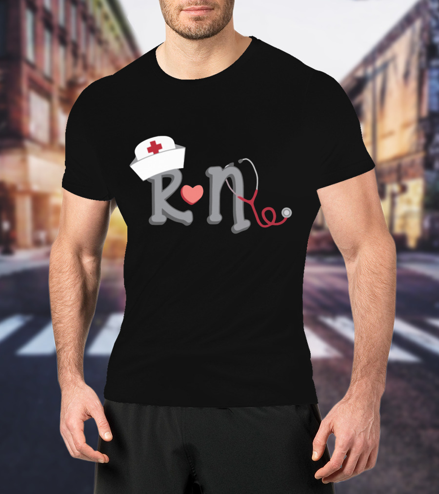 RN Nurse Hat Stethoscope Heart T-Shirt