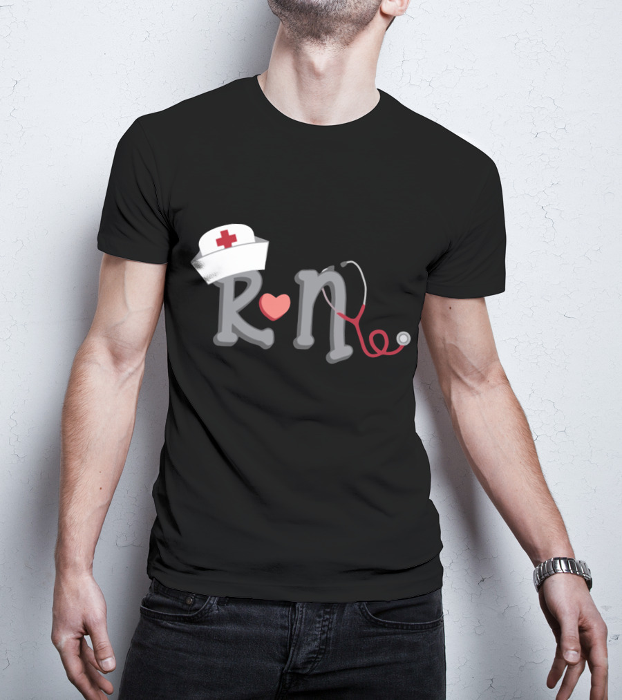RN Nurse Hat Stethoscope Heart T-Shirt