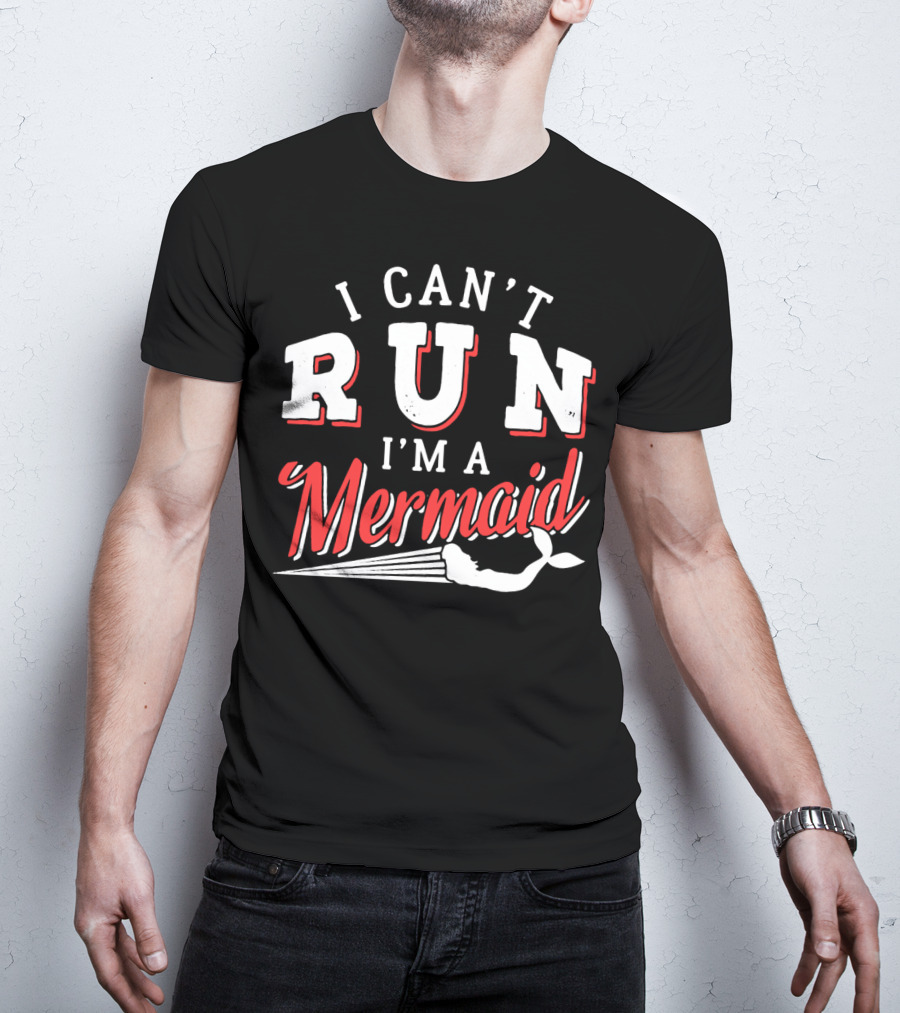 I Can't Run I'm A Mermaid Women's Fashion Text White Red Mermaid Tail T-Shirt