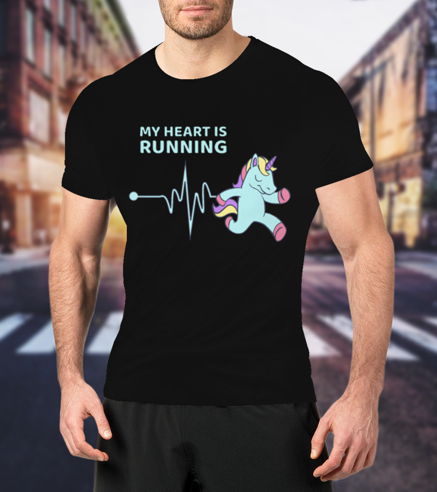 My Heart Is Running Unicorn Jogging Heartbeat Sport Kawaii T-Shirt