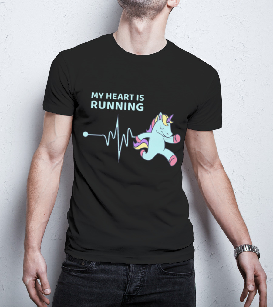 My Heart Is Running Unicorn Jogging Heartbeat Sport Kawaii T-Shirt