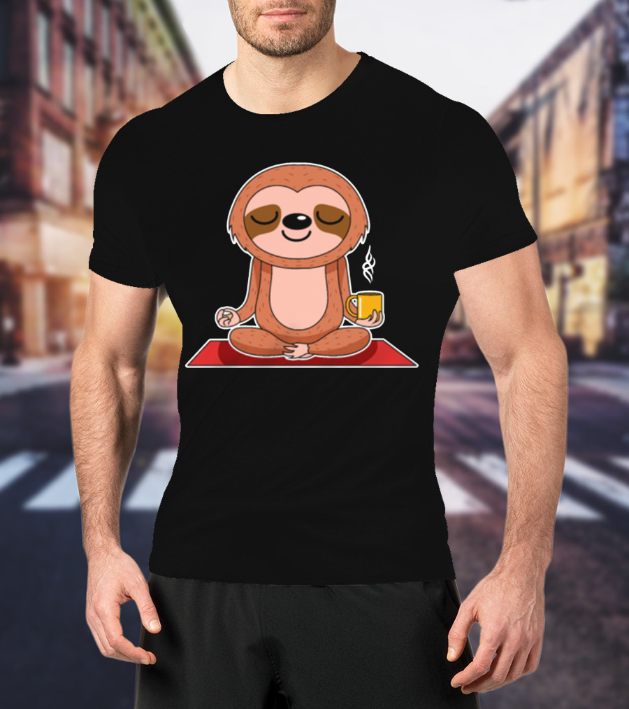 Yoga Sloth Funny Zen Meditation With Coffee T-Shirt