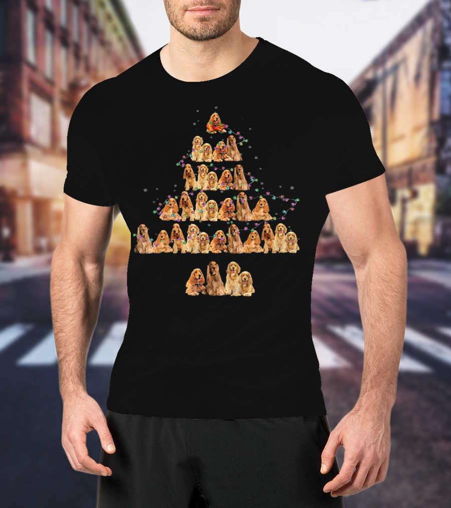 American Cocker Spaniel Christmas Tree With Festive Lights And Stars T-Shirt