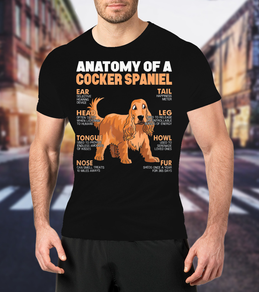 Anatomy Of A Cocker Spaniel Head Tongue Nose Ear Fur Leg Tail Howl T-Shirt