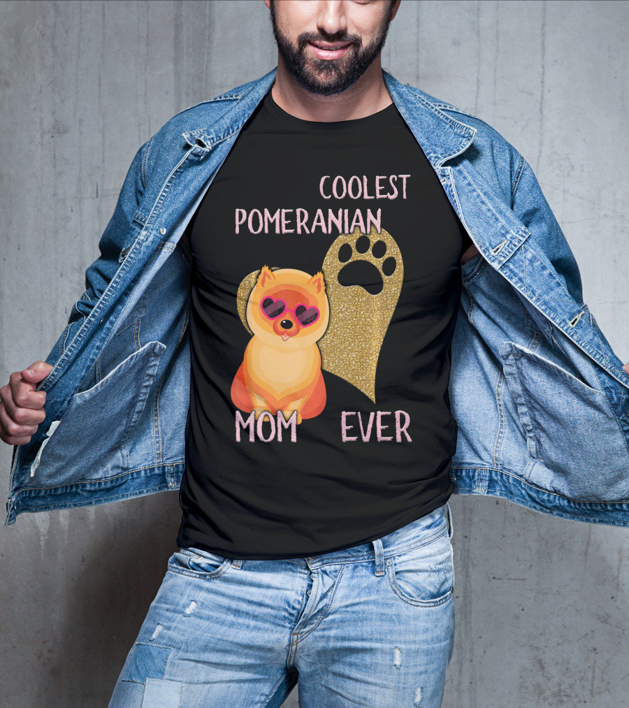 Coolest Pomeranian Mom Ever With Heart Paw Print And Sunglasses T-Shirt