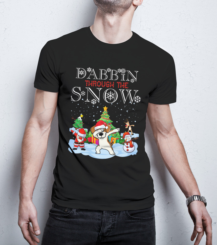 Dabbin Through The Snow Beagles Jack Russell Dog Christmas Scene T-Shirt