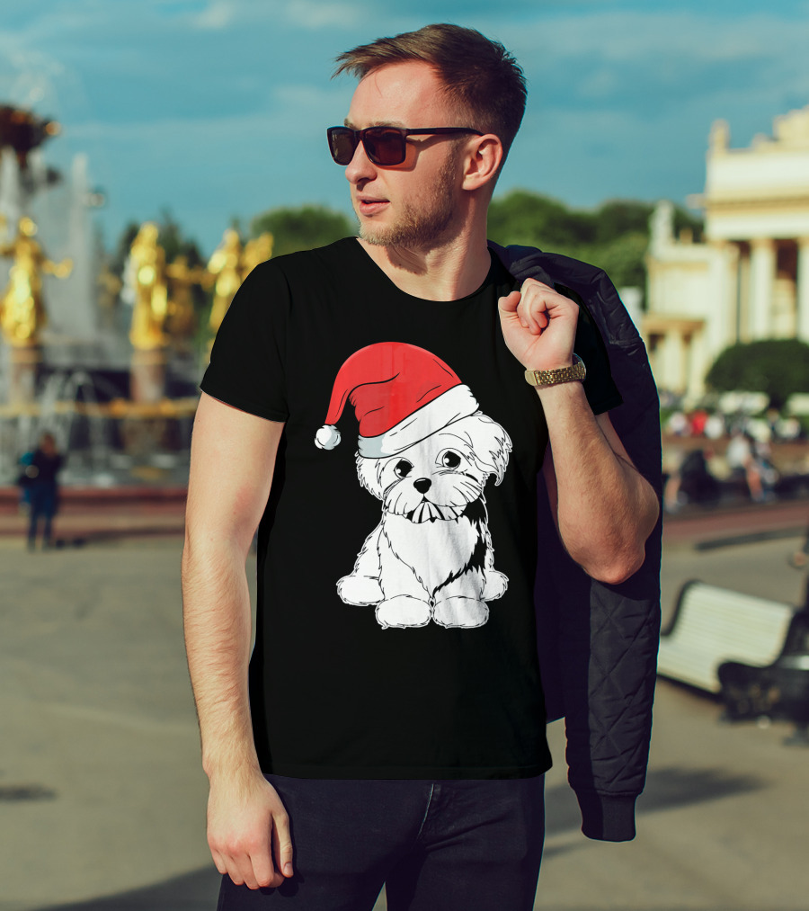 Best Christmas Maltese Santa Hat T-Shirt