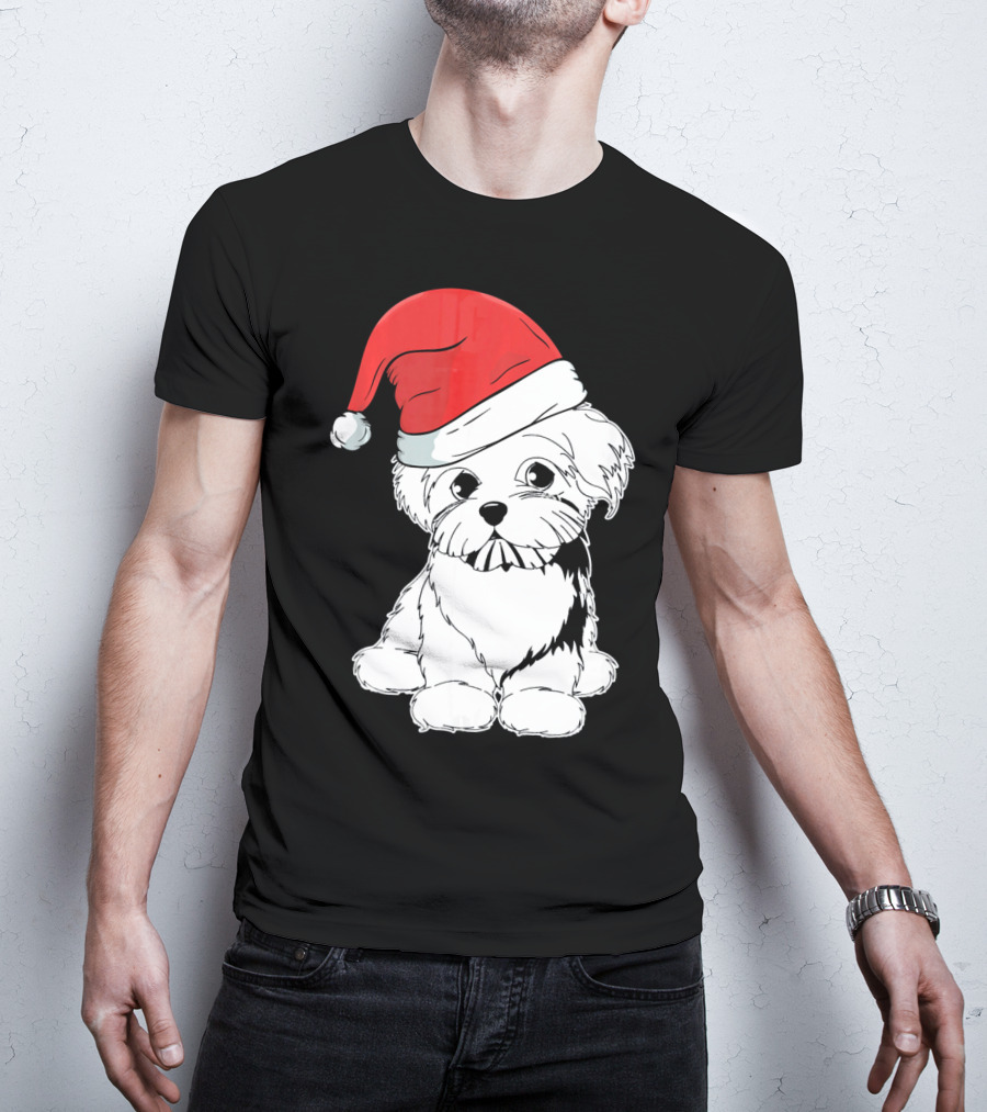 Best Christmas Maltese Santa Hat T-Shirt