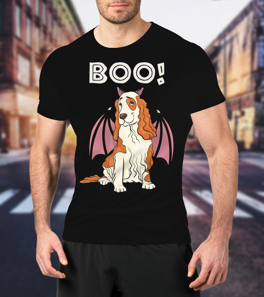 Boo Cocker Spaniel With Bat Wings Halloween T-Shirt