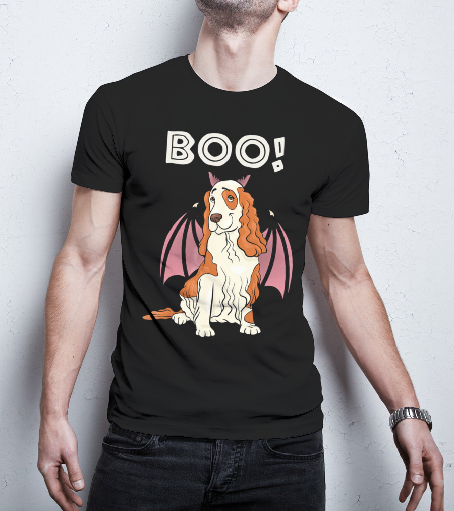 Boo Cocker Spaniel With Bat Wings Halloween T-Shirt