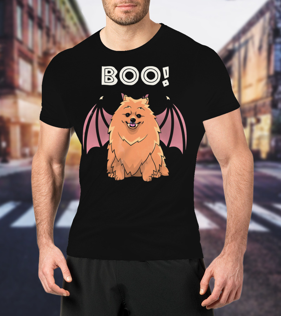 BOO Pomeranian With Bat Wings Halloween T-Shirt