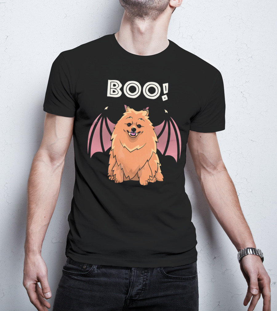 BOO Pomeranian With Bat Wings Halloween T-Shirt