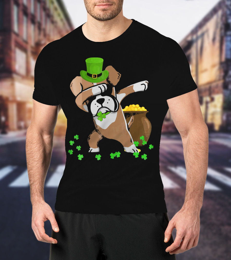 Boxer Dabbing St Patricks Day Dog With Leprechaun Hat And Pot Of Gold T-Shirt