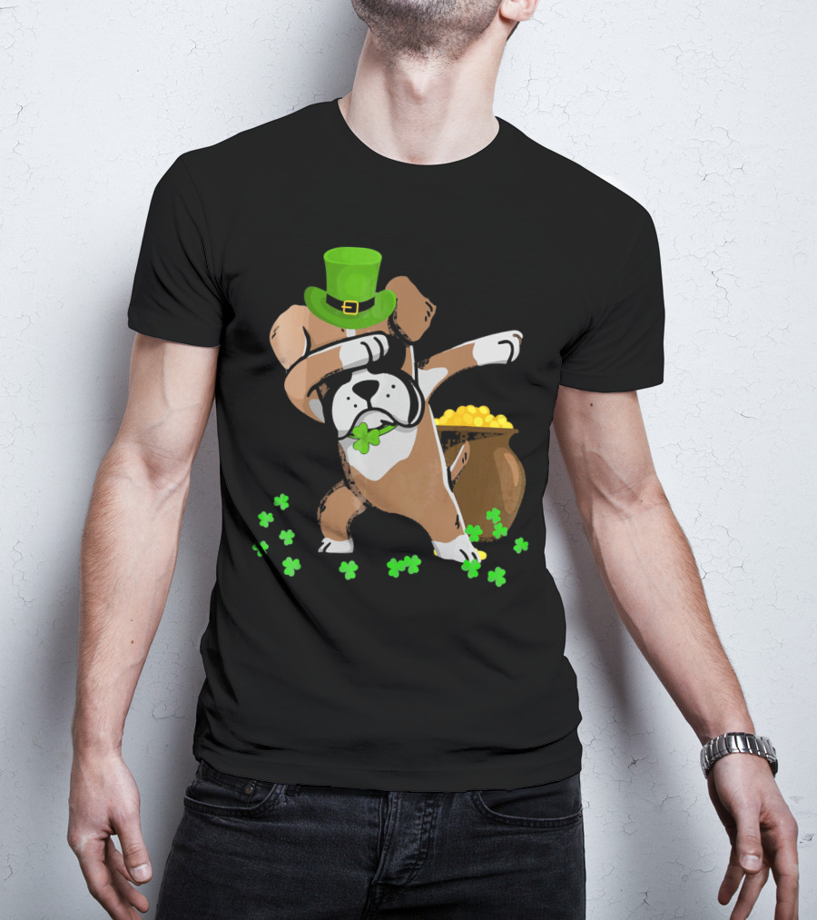 Boxer Dabbing St Patricks Day Dog With Leprechaun Hat And Pot Of Gold T-Shirt