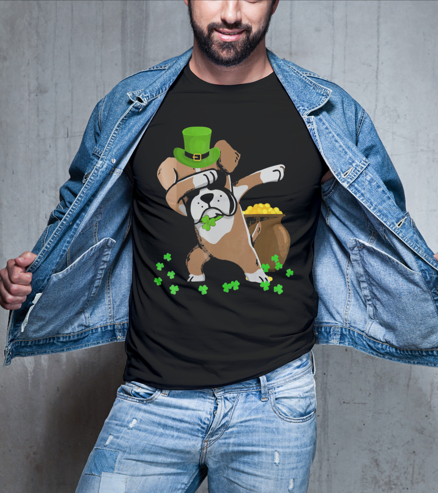Boxer Dabbing St Patricks Day Dog With Leprechaun Hat And Pot Of Gold T-Shirt