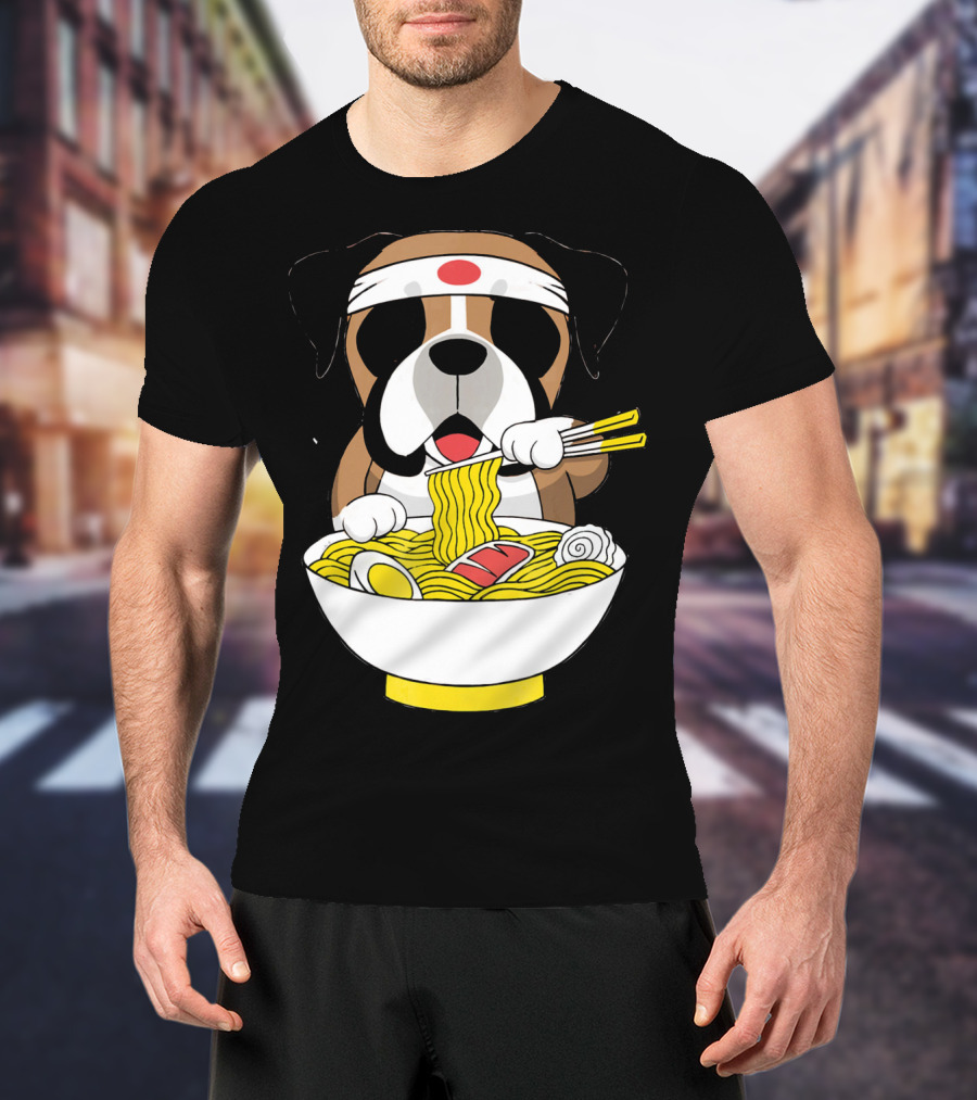 Boxer Dog Eating Japanese Ramen With Chopsticks In Funny T-Shirt