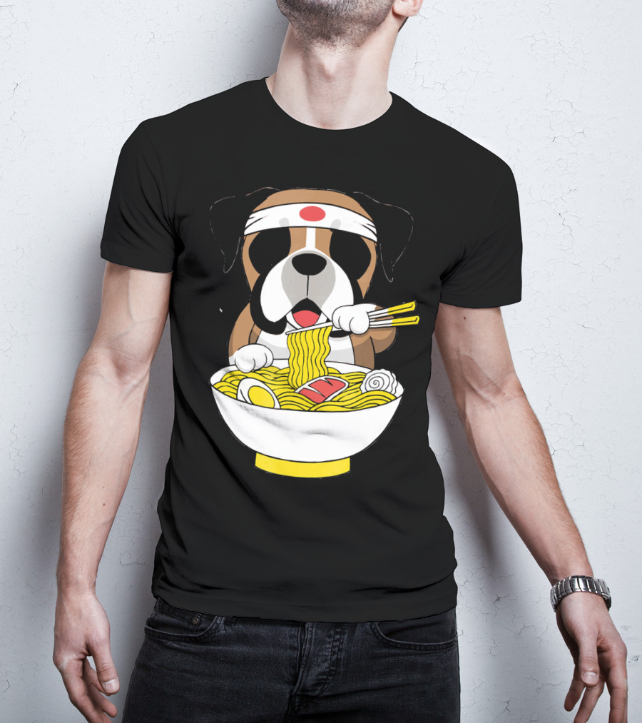 Boxer Dog Eating Japanese Ramen With Chopsticks In Funny T-Shirt