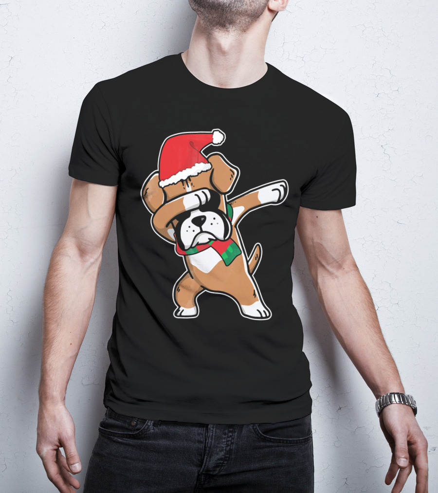 Santa Claus Boxer Dog Dabbing Dance Hip Hop Christmas T-Shirt