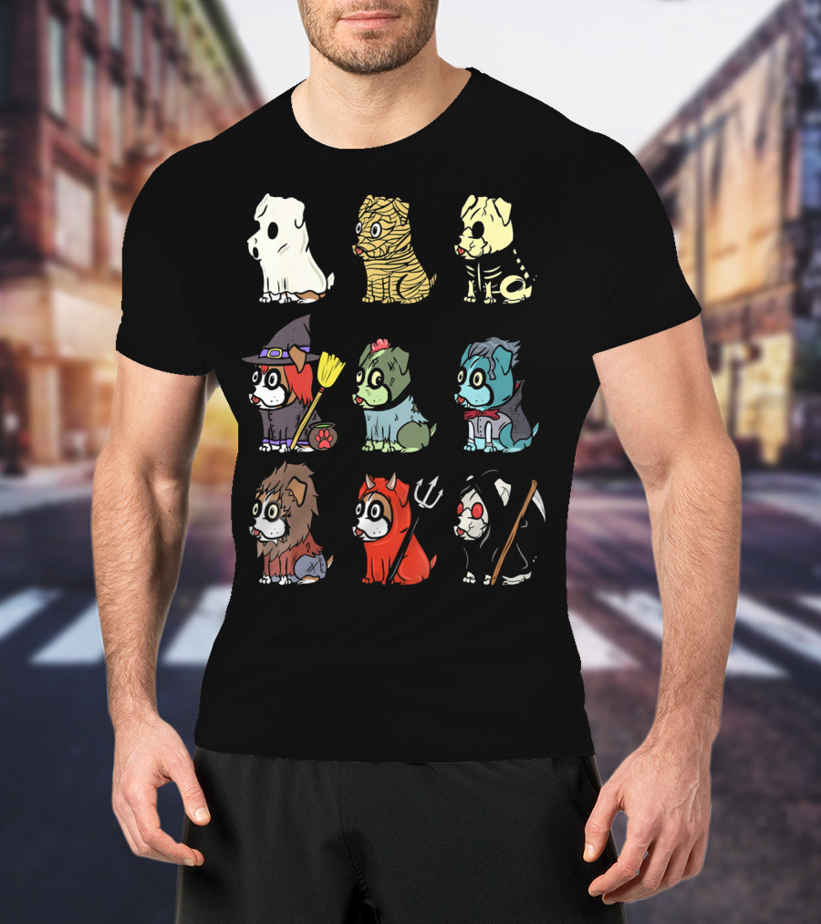 Spooky Boxer Dog Halloween Costumes Ghost Mummy Zombie Witch Werewolf Devil Grim Reaper T-Shirt