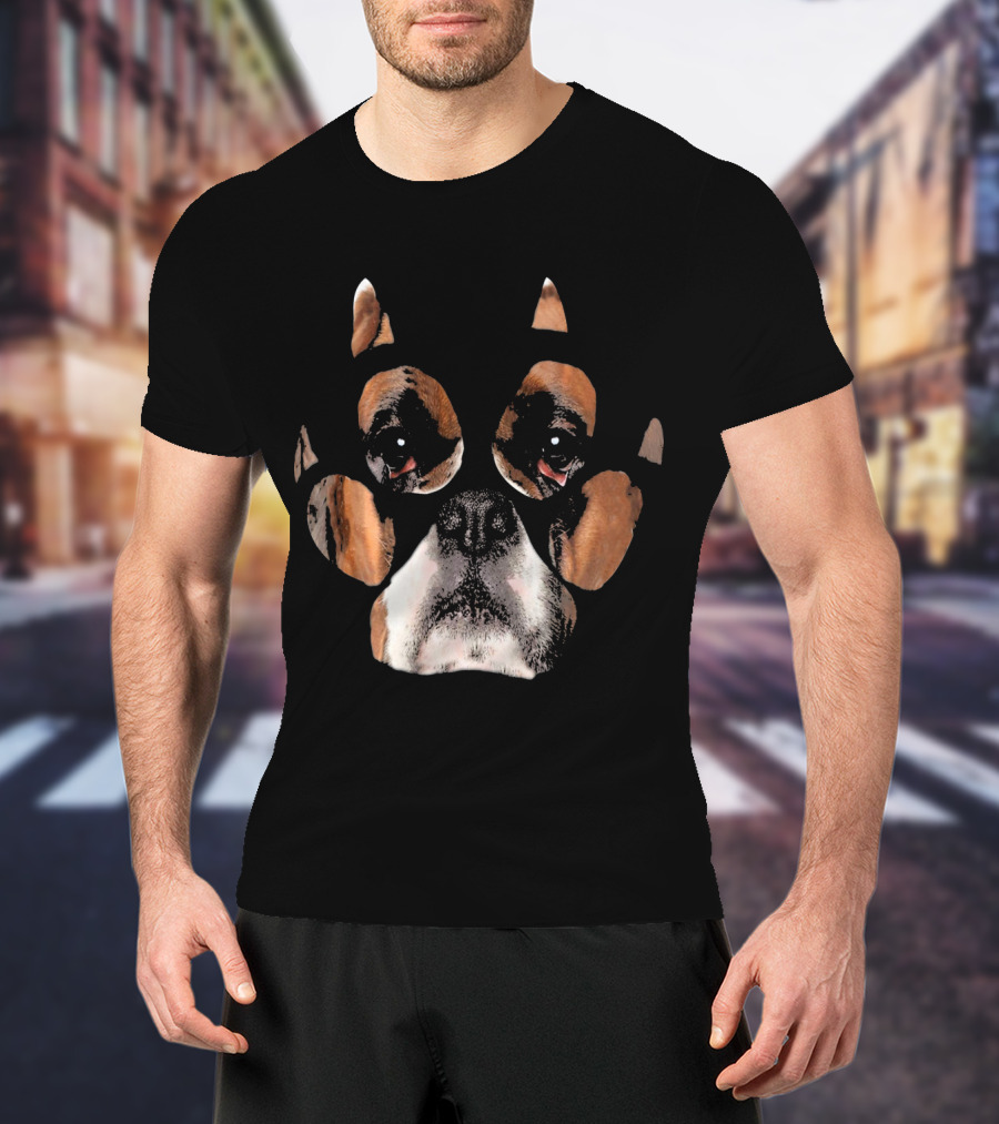 Boxer Dog Face Inside Paw Prints T-Shirt