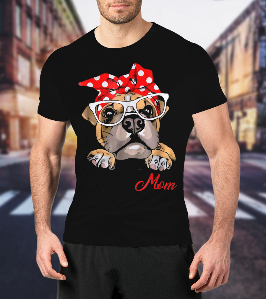 Boxer Mom Dog With Polka Dot Headband And Glasses T-Shirt