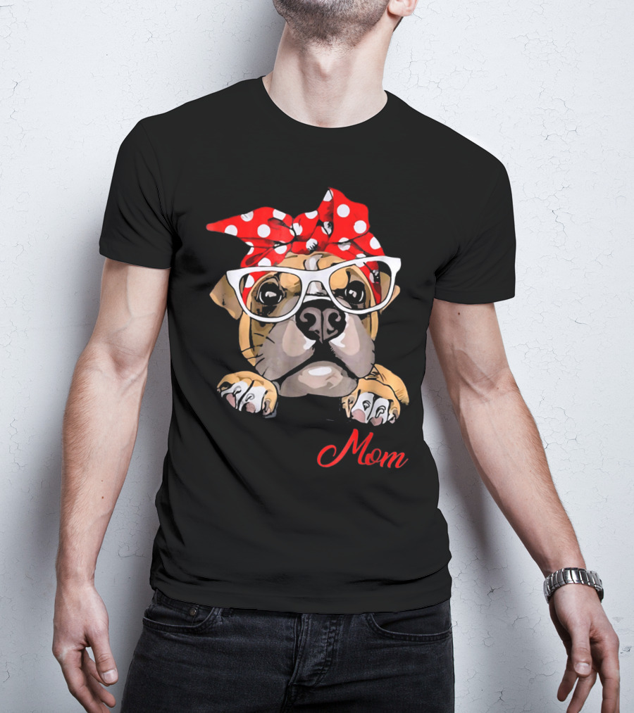 Boxer Mom Dog With Polka Dot Headband And Glasses T-Shirt