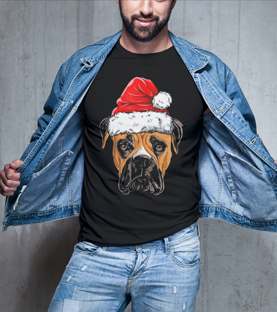 Boxer Dog Wearing Santa Hat T-Shirt