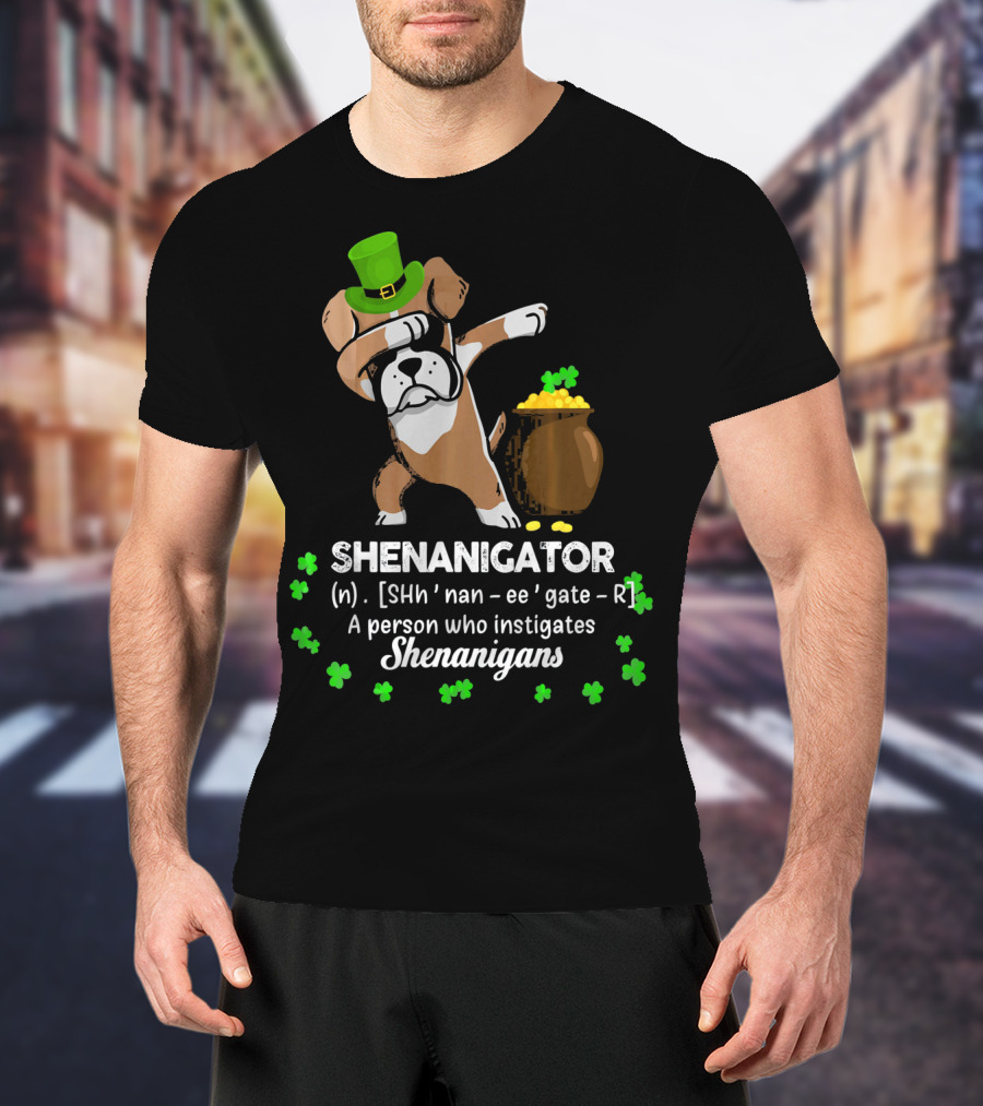 Shenanigator Boxer Dabbing St. Patrick's Day Shenanigans With Hat And Gold T-Shirt
