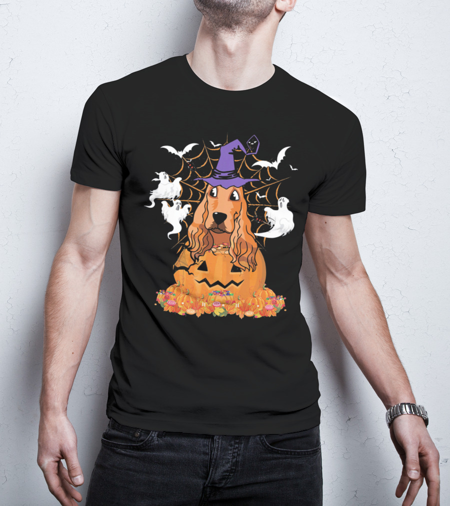 Cavalier King Charles Spaniel Halloween Pumpkin Ghosts And Witch Hat T-Shirt