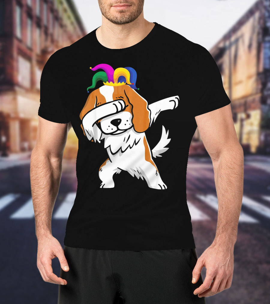 Cavalier King Charles Spaniel Dabbing Jester Hat Mardi Gras T-Shirt