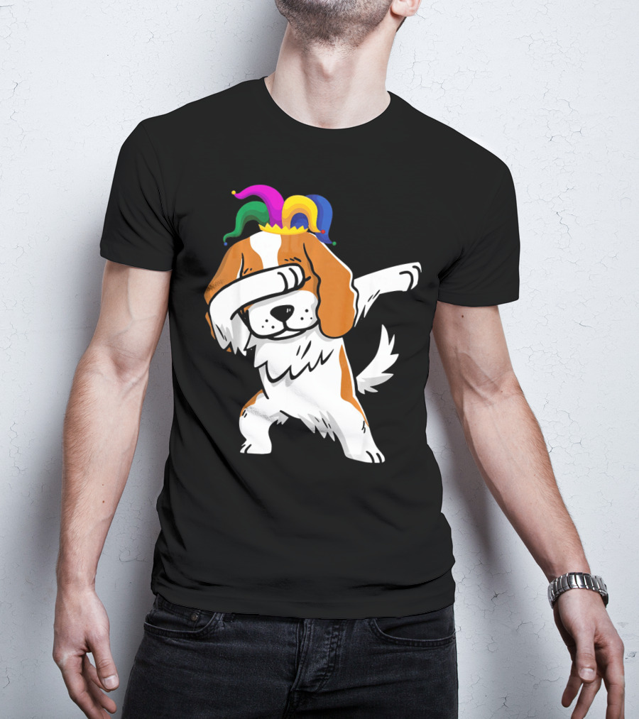 Cavalier King Charles Spaniel Dabbing Jester Hat Mardi Gras T-Shirt