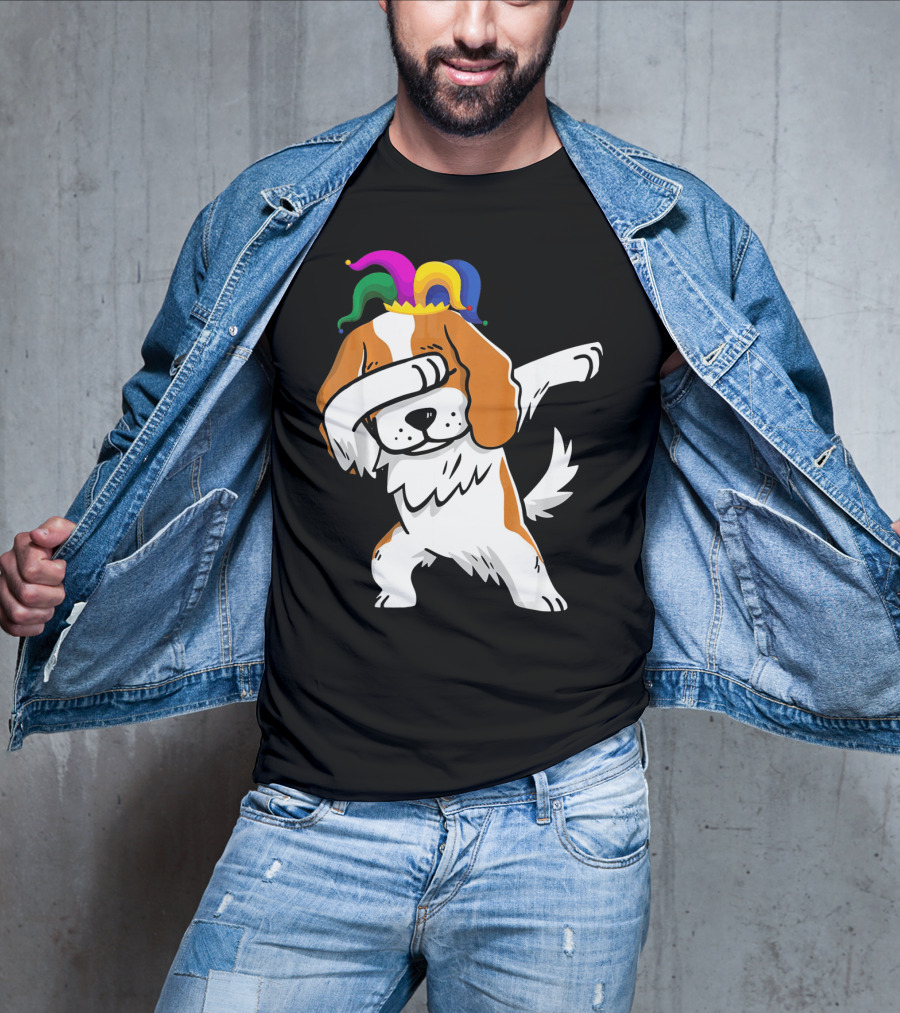 Cavalier King Charles Spaniel Dabbing Jester Hat Mardi Gras T-Shirt