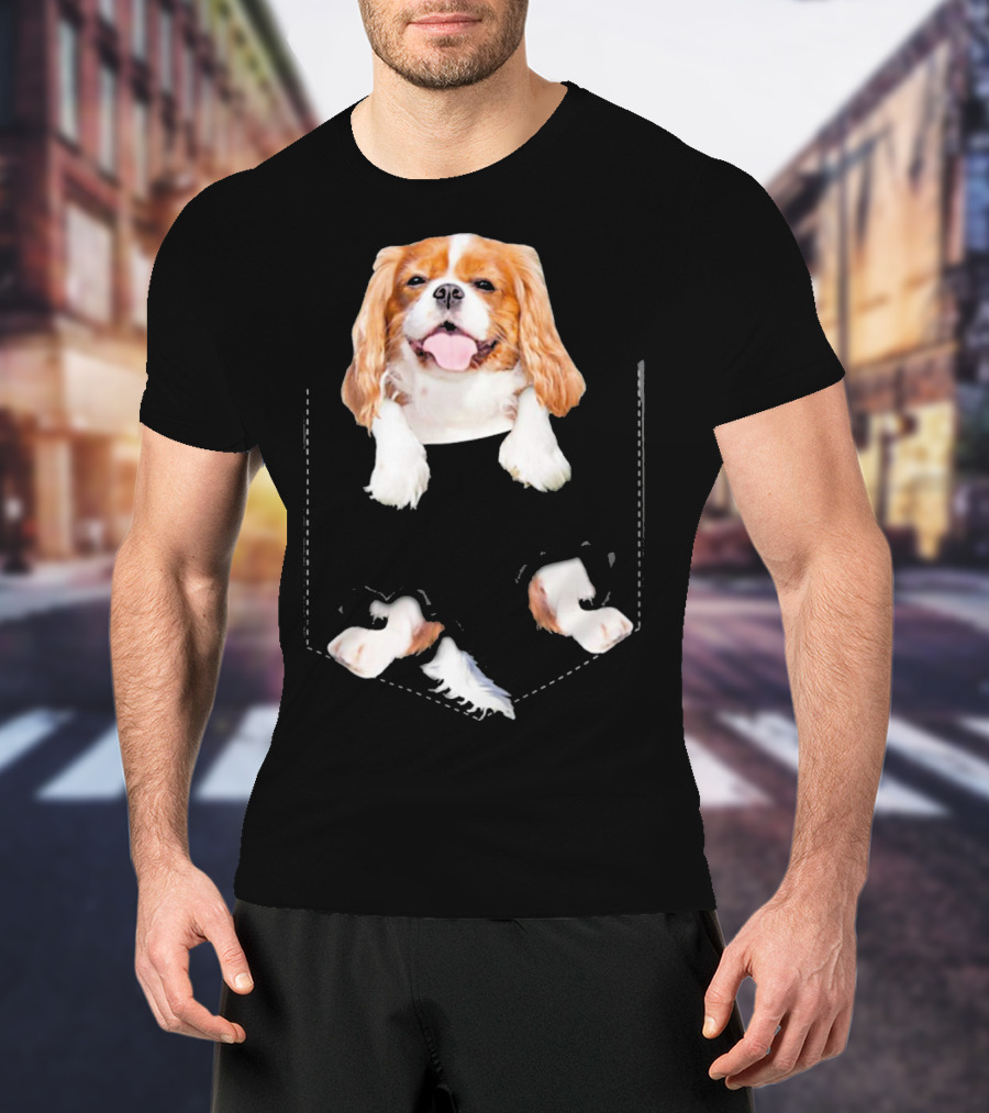 Cavalier King Charles Spaniel Puppy In Faux Pocket T-Shirt