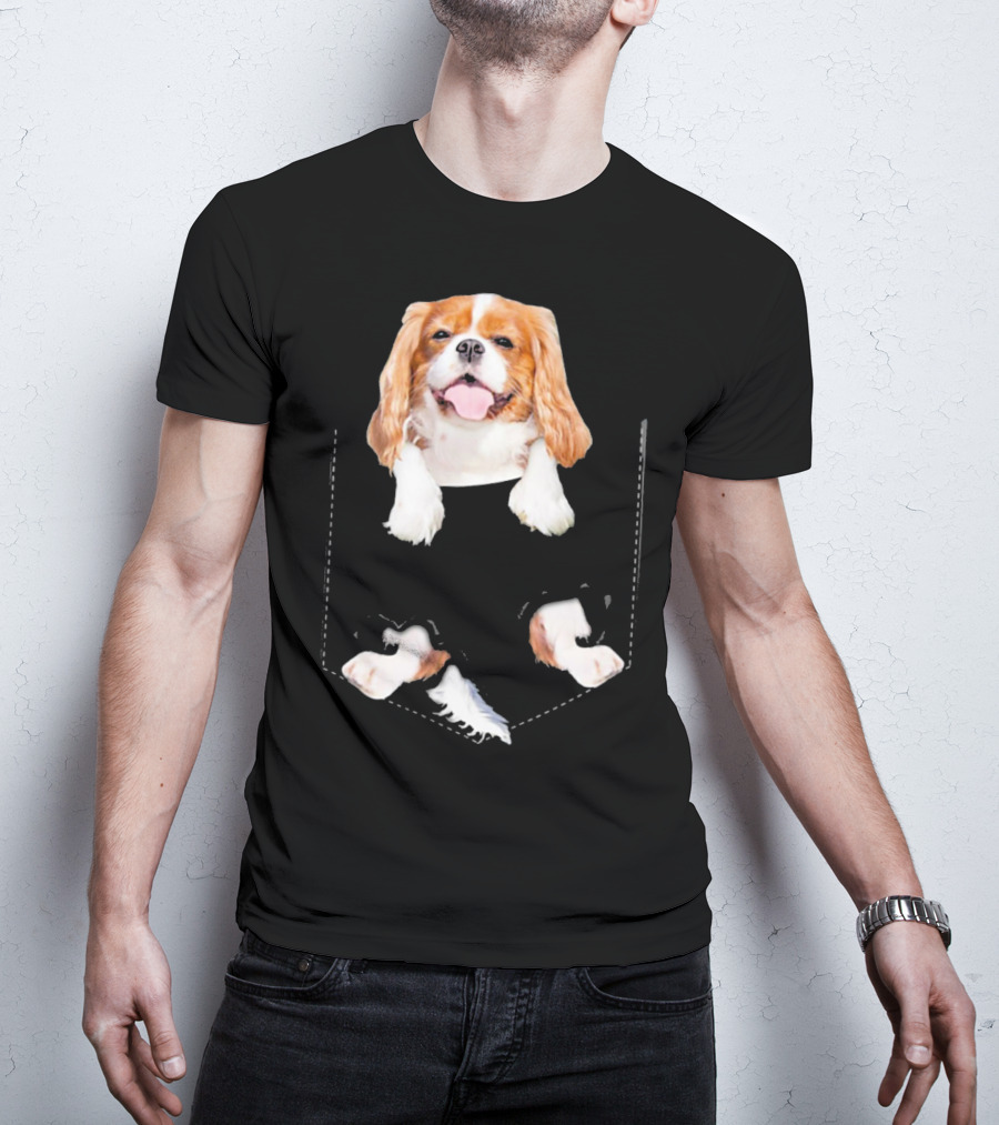 Cavalier King Charles Spaniel Puppy In Faux Pocket T-Shirt