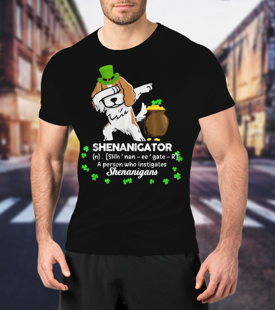 Shenanigator Cavalier King Dog With Green Hat And Pot Of Gold T-Shirt