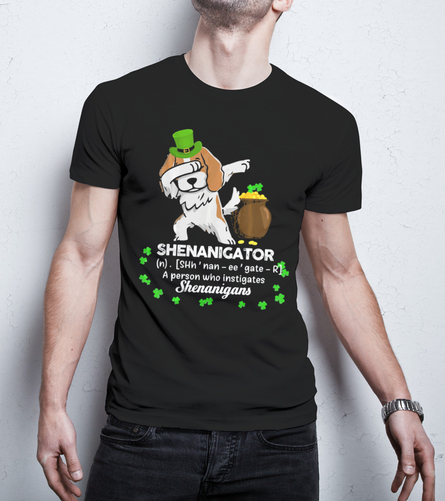 Shenanigator Cavalier King Dog With Green Hat And Pot Of Gold T-Shirt