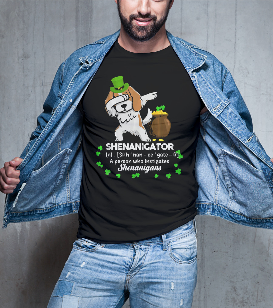 Shenanigator Cavalier King Dog With Green Hat And Pot Of Gold T-Shirt