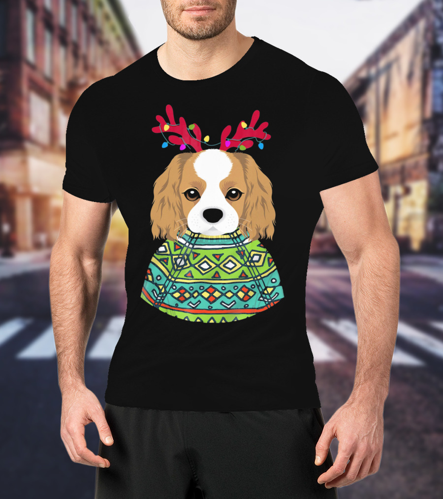 Cavalier Spaniel Reindeer Antlers Festive T-Shirt
