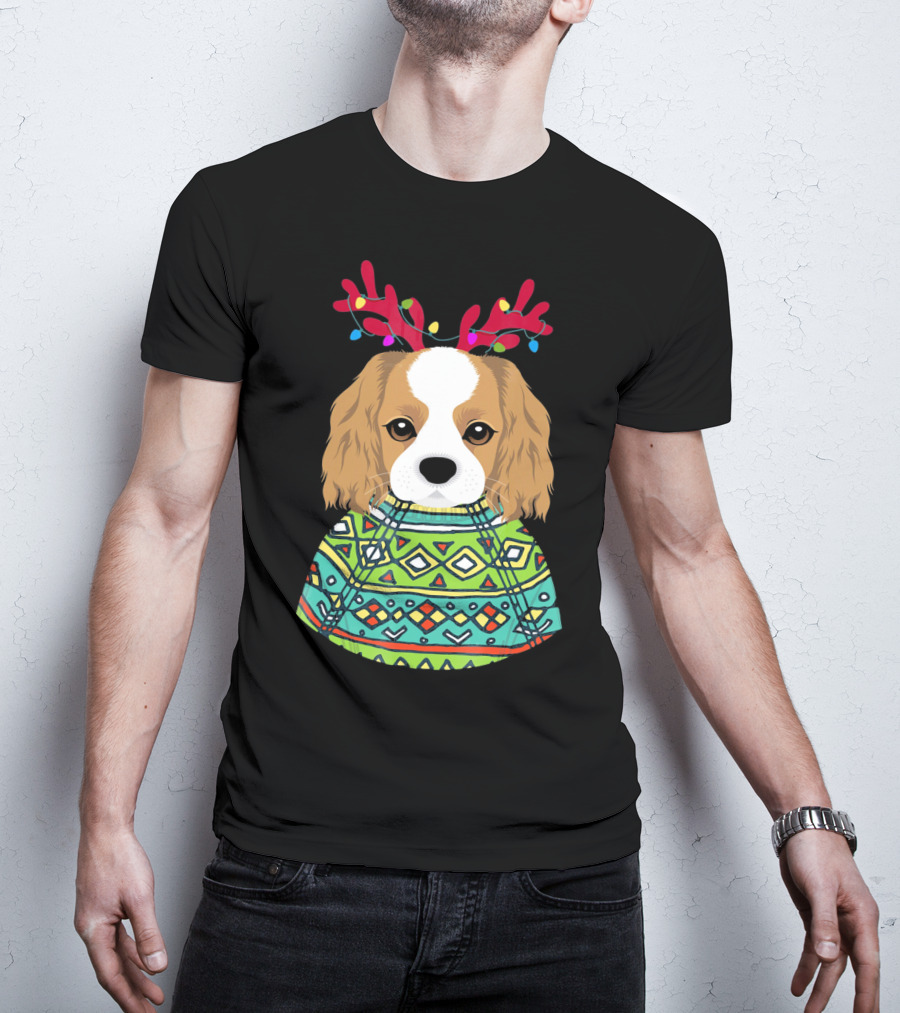 Cavalier Spaniel Reindeer Antlers Festive T-Shirt