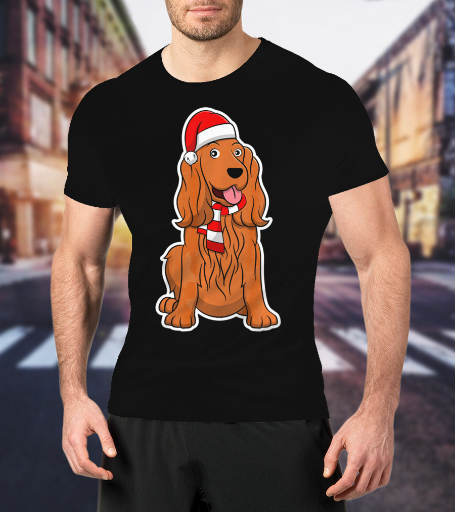Cocker Spaniel Dog Puppy With Christmas Santa Hat And Scarf T-Shirt