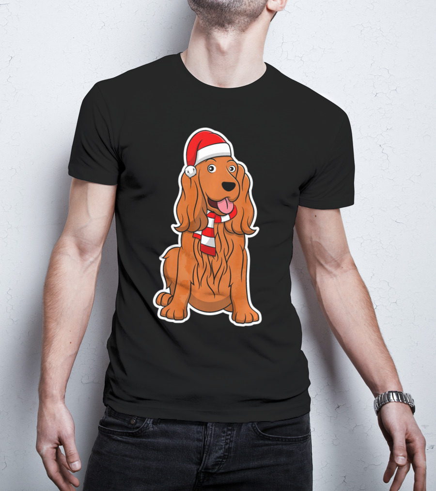 Cocker Spaniel Dog Puppy With Christmas Santa Hat And Scarf T-Shirt
