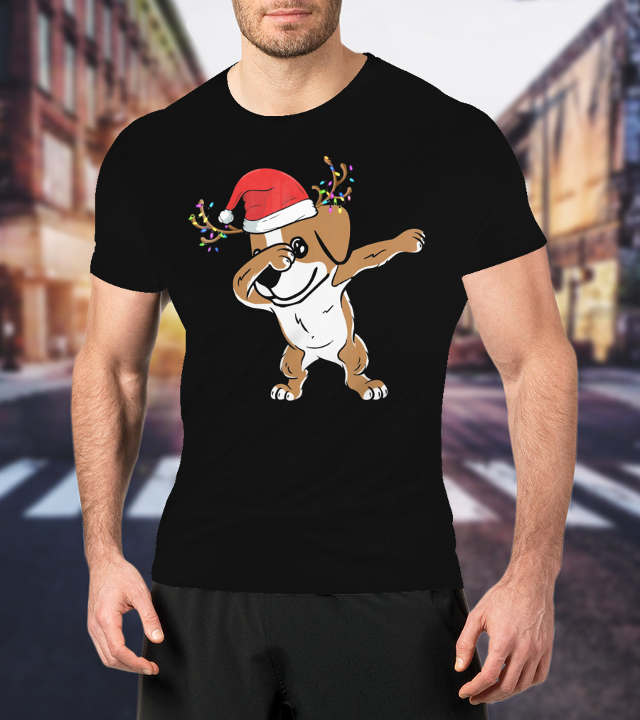 Christmas Jack Russell Terrier With Santa Hat And Reindeer Antlers Dabbing Dab T-Shirt