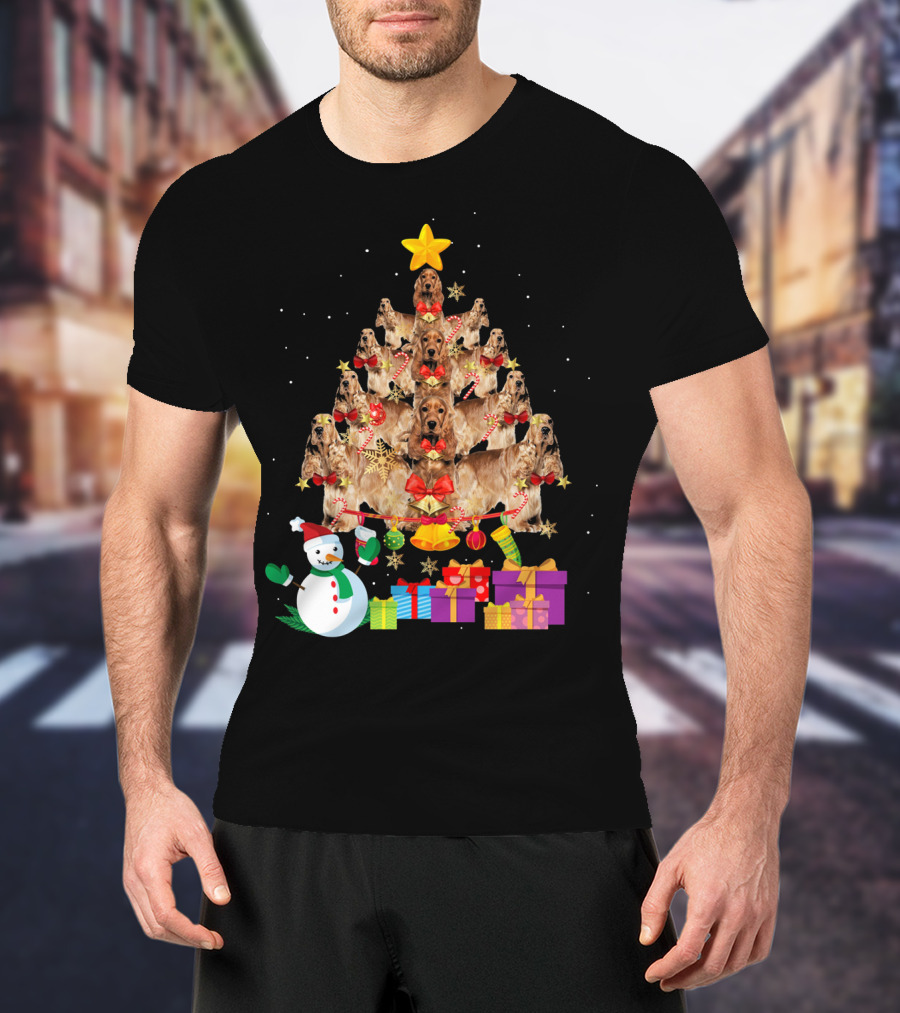 Cocker Spaniel Christmas Tree With Star Snowman And Presents T-Shirt