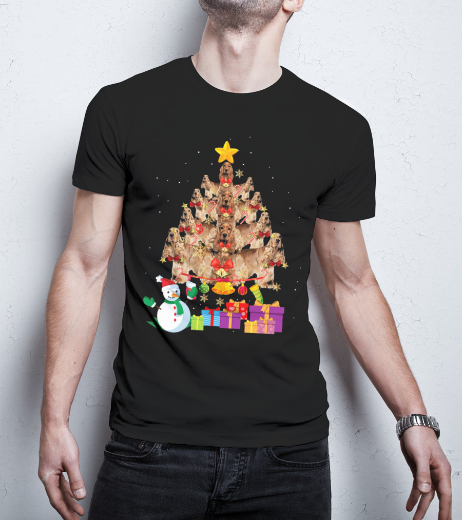 Cocker Spaniel Christmas Tree With Star Snowman And Presents T-Shirt