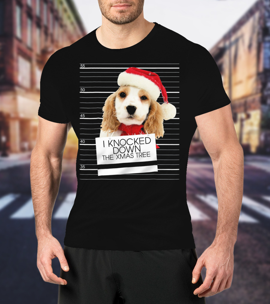 Cocker Spaniel Dog In Santa Hat Knocked Down The Xmas Tree T-Shirt