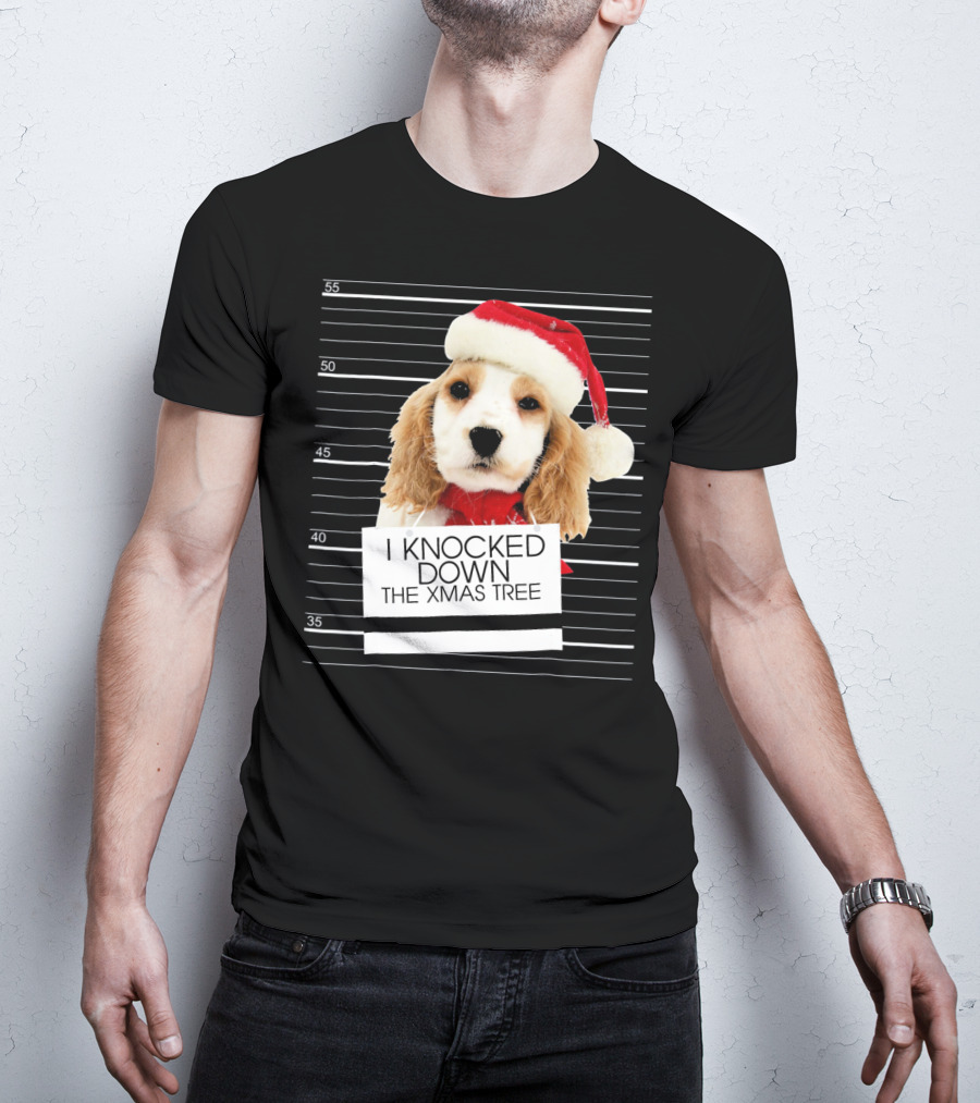 Cocker Spaniel Dog In Santa Hat Knocked Down The Xmas Tree T-Shirt