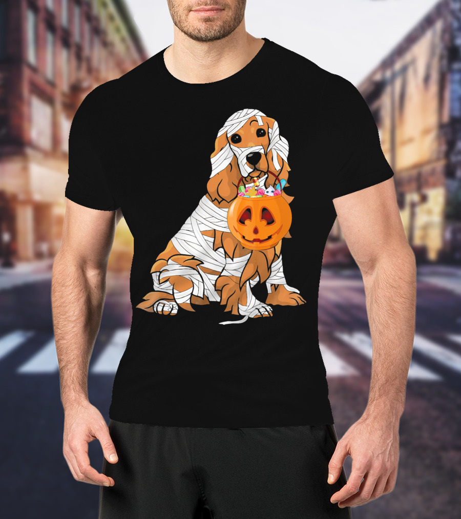 Cocker Spaniel Halloween Mummy Pumpkin Bucket T-Shirt