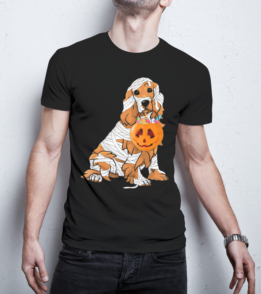Cocker Spaniel Halloween Mummy Pumpkin Bucket T-Shirt